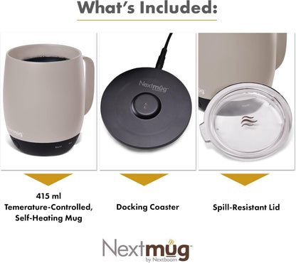 Nextmug - Temperature-Controlled, Self-Heating Coffee Mug | (Black - 14 oz.) – No App, Long-Lasting Battery for Work & Study, Great Gift for Coffee Lovers