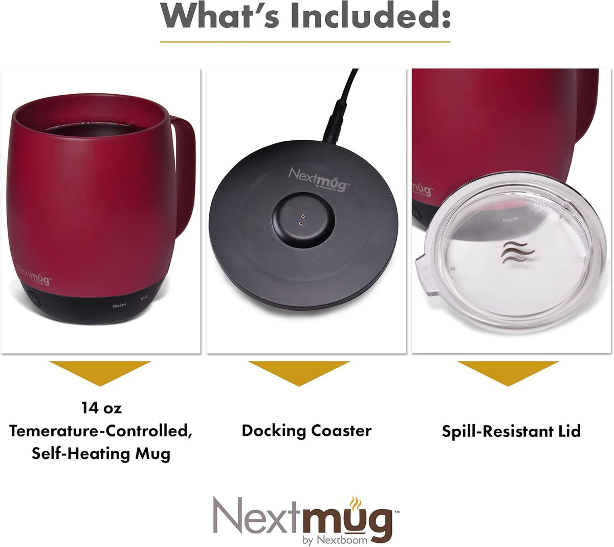 Nextmug - Temperature-Controlled, Self-Heating Coffee Mug | (Black - 14 oz.) – No App, Long-Lasting Battery for Work & Study, Great Gift for Coffee Lovers