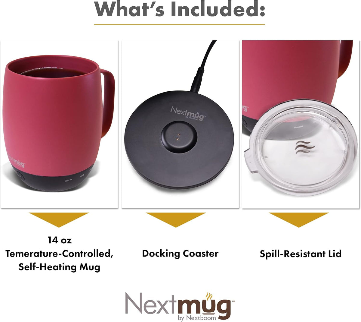 Nextmug - Temperature-Controlled, Self-Heating Coffee Mug | (Black - 14 oz.) – No App, Long-Lasting Battery for Work & Study, Great Gift for Coffee Lovers