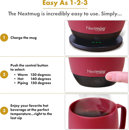Nextmug - Temperature-Controlled, Self-Heating Coffee Mug | (Black - 14 oz.) – No App, Long-Lasting Battery for Work & Study, Great Gift for Coffee Lovers