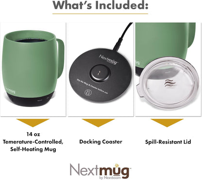 Nextmug - Temperature-Controlled, Self-Heating Coffee Mug | (Black - 14 oz.) – No App, Long-Lasting Battery for Work & Study, Great Gift for Coffee Lovers