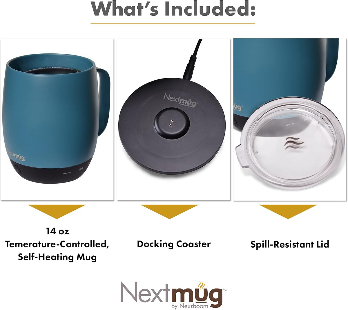 Nextmug - Temperature-Controlled, Self-Heating Coffee Mug | (Black - 14 oz.) – No App, Long-Lasting Battery for Work & Study, Great Gift for Coffee Lovers