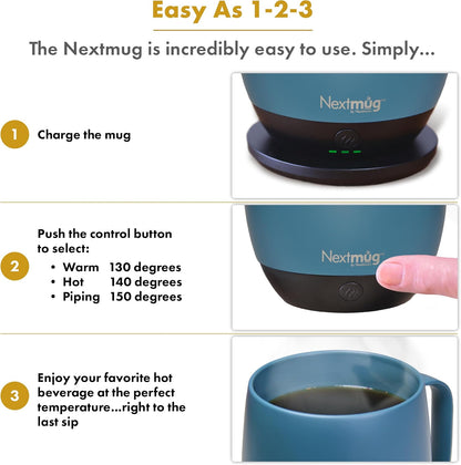 Nextmug - Temperature-Controlled, Self-Heating Coffee Mug | (Black - 14 oz.) – No App, Long-Lasting Battery for Work & Study, Great Gift for Coffee Lovers