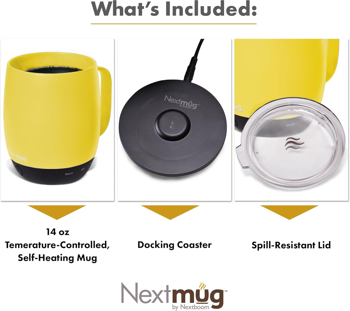 Nextmug - Temperature-Controlled, Self-Heating Coffee Mug | (Black - 14 oz.) – No App, Long-Lasting Battery for Work & Study, Great Gift for Coffee Lovers