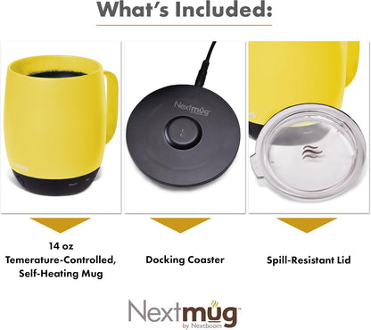 Nextmug - Temperature-Controlled, Self-Heating Coffee Mug | (Black - 14 oz.) – No App, Long-Lasting Battery for Work & Study, Great Gift for Coffee Lovers