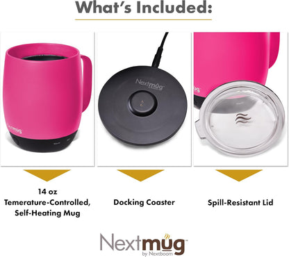 Nextmug - Temperature-Controlled, Self-Heating Coffee Mug | (Black - 14 oz.) – No App, Long-Lasting Battery for Work & Study, Great Gift for Coffee Lovers