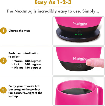 Nextmug - Temperature-Controlled, Self-Heating Coffee Mug | (Black - 14 oz.) – No App, Long-Lasting Battery for Work & Study, Great Gift for Coffee Lovers