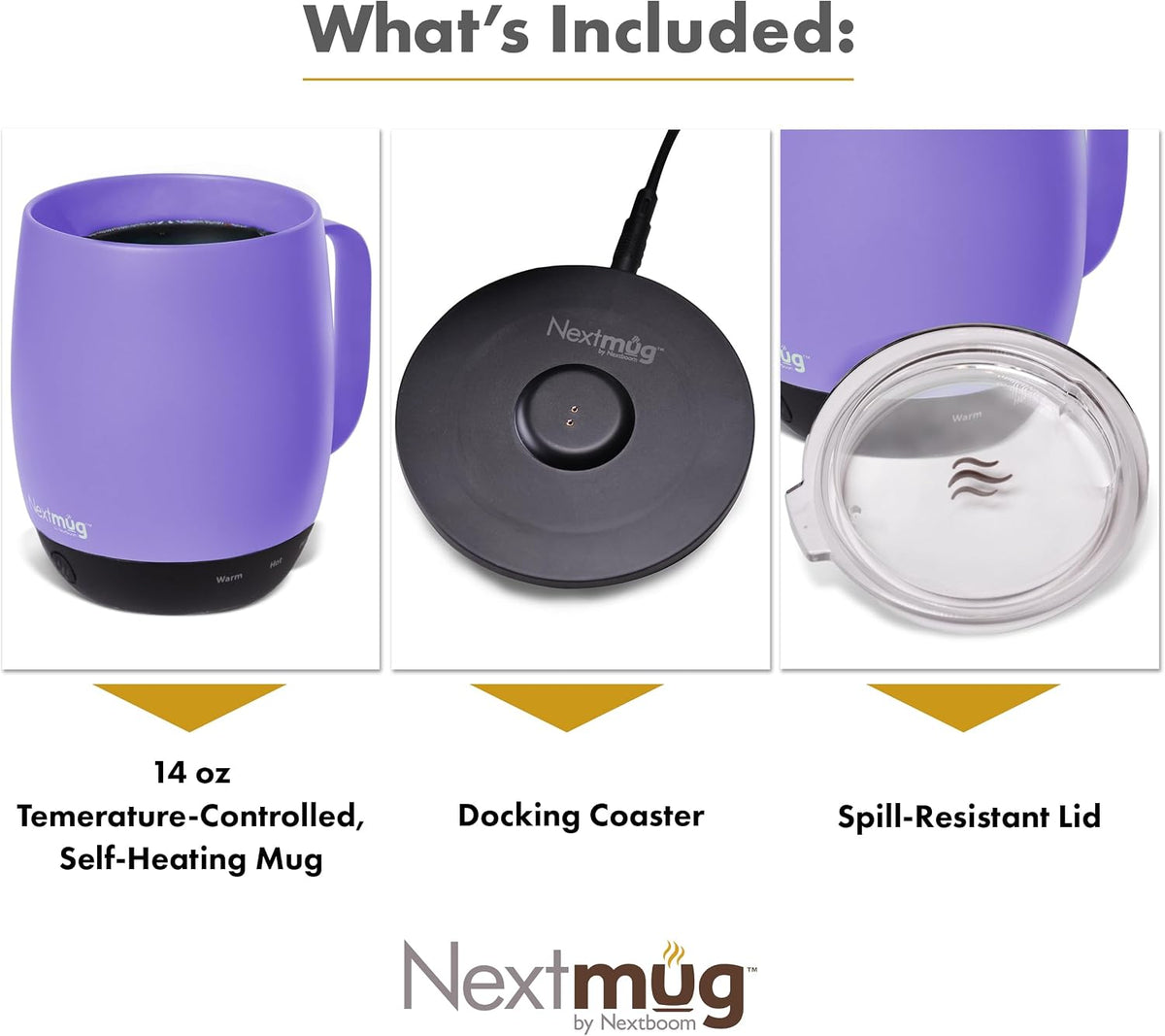Nextmug - Temperature-Controlled, Self-Heating Coffee Mug | (Black - 14 oz.) – No App, Long-Lasting Battery for Work & Study, Great Gift for Coffee Lovers