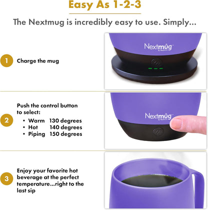 Nextmug - Temperature-Controlled, Self-Heating Coffee Mug | (Black - 14 oz.) – No App, Long-Lasting Battery for Work & Study, Great Gift for Coffee Lovers