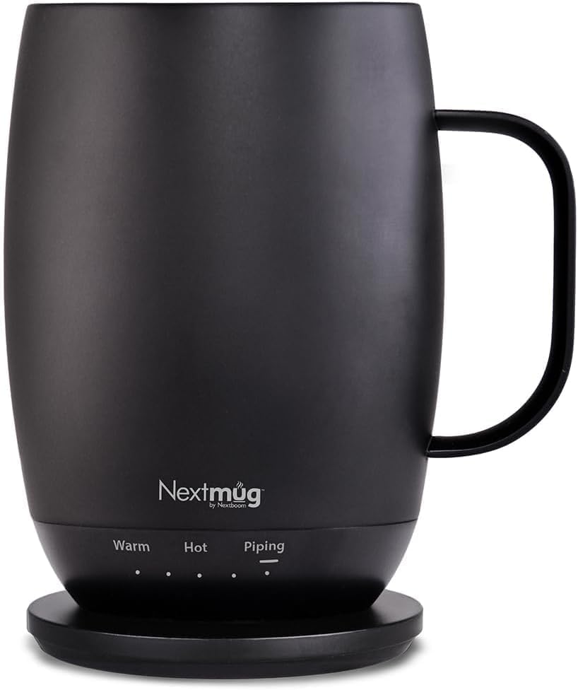Nextmug - Temperature-Controlled, Self-Heating Coffee Mug | (Black - 14 oz.) – No App, Long-Lasting Battery for Work & Study, Great Gift for Coffee Lovers