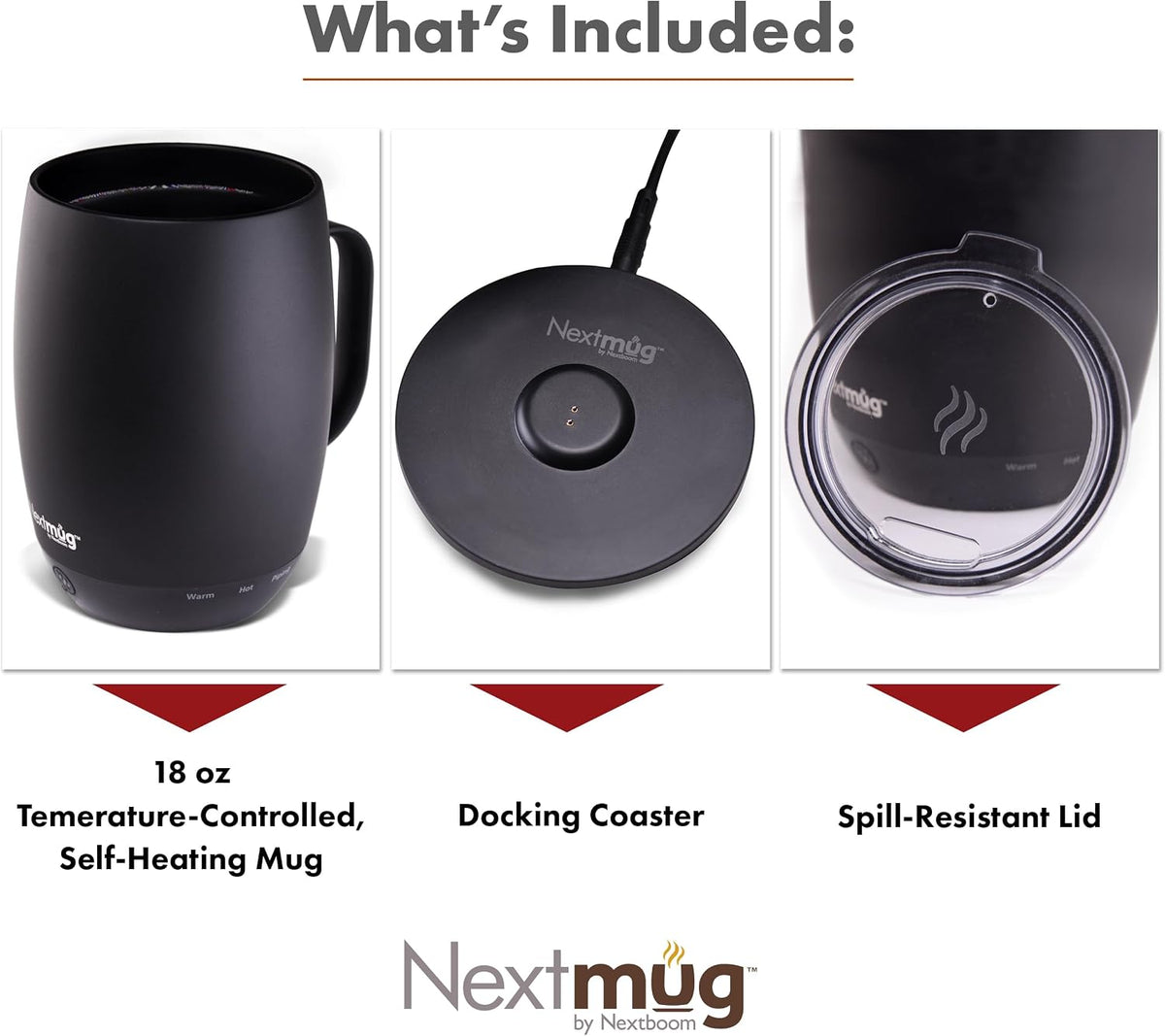 Nextmug - Temperature-Controlled, Self-Heating Coffee Mug | (Black - 14 oz.) – No App, Long-Lasting Battery for Work & Study, Great Gift for Coffee Lovers
