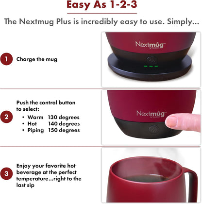 Nextmug - Temperature-Controlled, Self-Heating Coffee Mug | (Black - 14 oz.) – No App, Long-Lasting Battery for Work & Study, Great Gift for Coffee Lovers