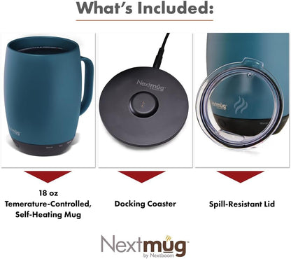 Nextmug - Temperature-Controlled, Self-Heating Coffee Mug | (Black - 14 oz.) – No App, Long-Lasting Battery for Work & Study, Great Gift for Coffee Lovers