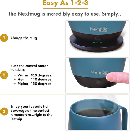 Nextmug - Temperature-Controlled, Self-Heating Coffee Mug | (Black - 14 oz.) – No App, Long-Lasting Battery for Work & Study, Great Gift for Coffee Lovers