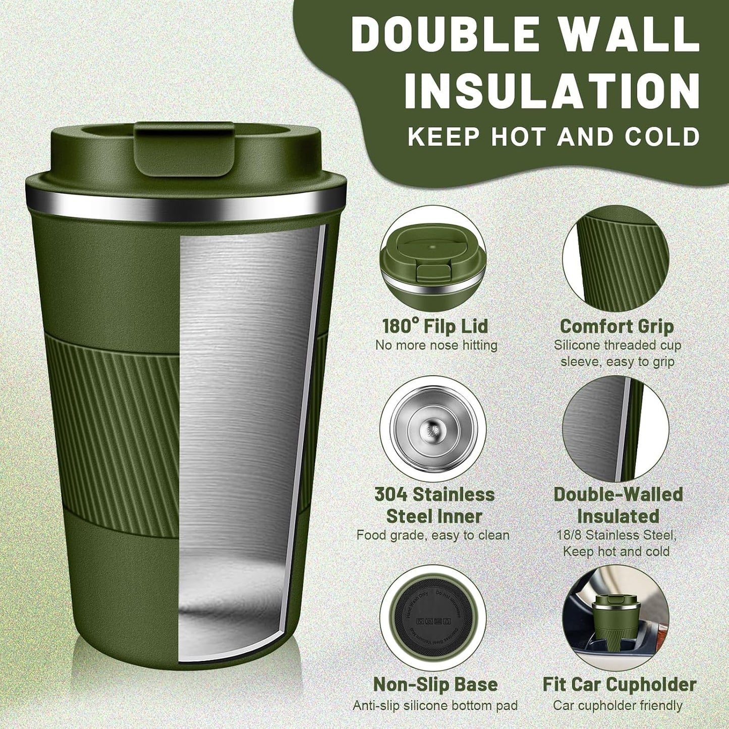Insulated Coffee Tumblers with Flip Lid 12oz / 17oz, Stainless Steel Coffee Mug Leak Proof, Vacuum Insulated Coffee Mug Reusable Cup, Keeps Cold and Hot for Coffee Tea