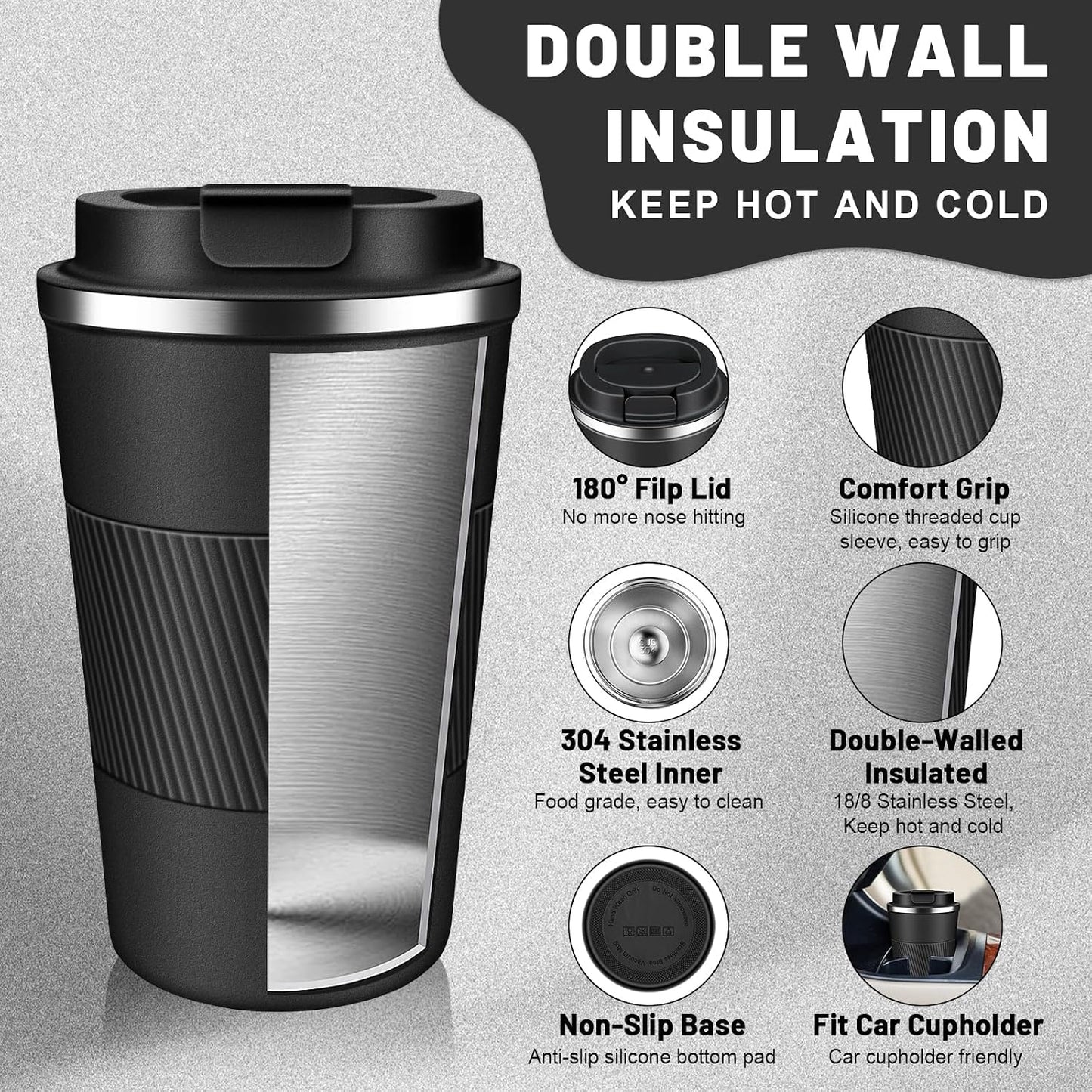 Insulated Coffee Tumblers with Flip Lid 12oz / 17oz, Stainless Steel Coffee Mug Leak Proof, Vacuum Insulated Coffee Mug Reusable Cup, Keeps Cold and Hot for Coffee Tea