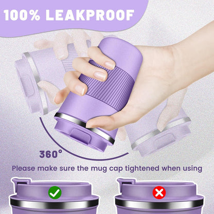 Insulated Coffee Tumblers with Flip Lid 12oz / 17oz, Stainless Steel Coffee Mug Leak Proof, Vacuum Insulated Coffee Mug Reusable Cup, Keeps Cold and Hot for Coffee Tea
