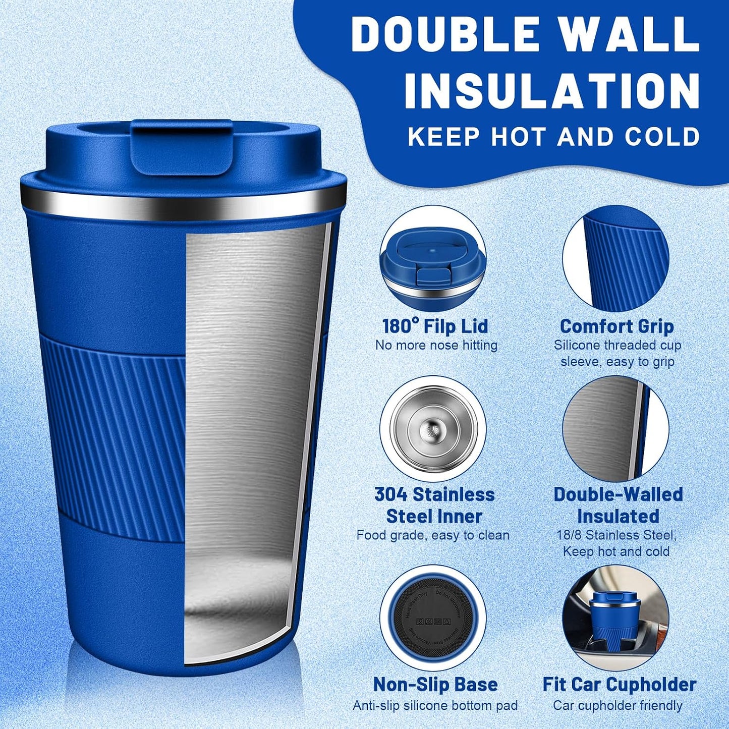 Insulated Coffee Tumblers with Flip Lid 12oz / 17oz, Stainless Steel Coffee Mug Leak Proof, Vacuum Insulated Coffee Mug Reusable Cup, Keeps Cold and Hot for Coffee Tea