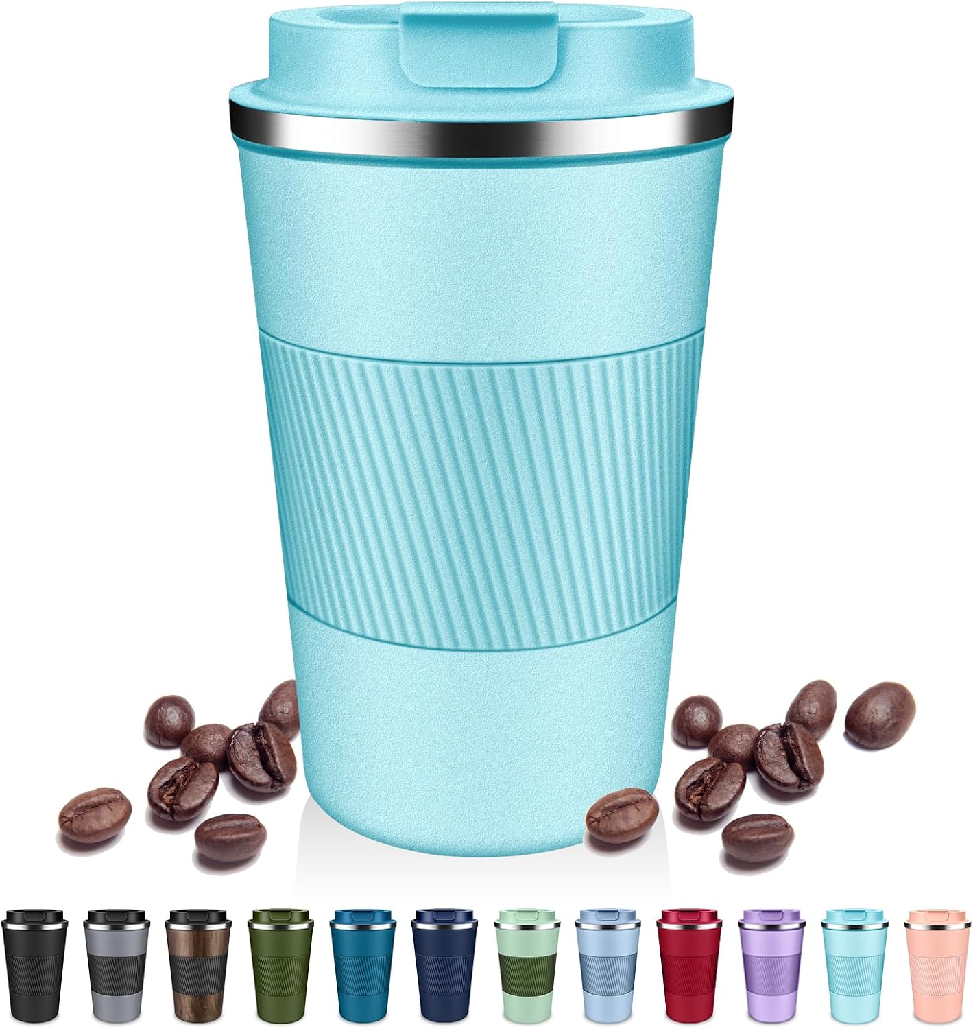 Insulated Coffee Tumblers with Flip Lid 12oz / 17oz, Stainless Steel Coffee Mug Leak Proof, Vacuum Insulated Coffee Mug Reusable Cup, Keeps Cold and Hot for Coffee Tea