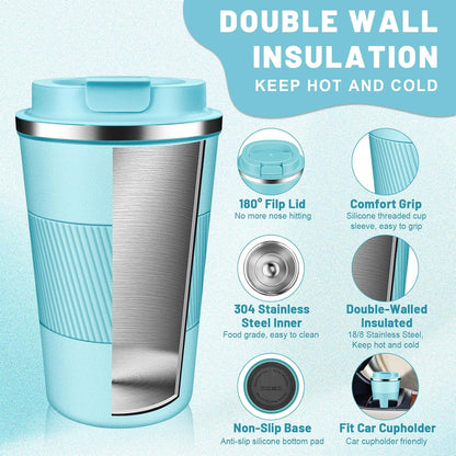 Insulated Coffee Tumblers with Flip Lid 12oz / 17oz, Stainless Steel Coffee Mug Leak Proof, Vacuum Insulated Coffee Mug Reusable Cup, Keeps Cold and Hot for Coffee Tea