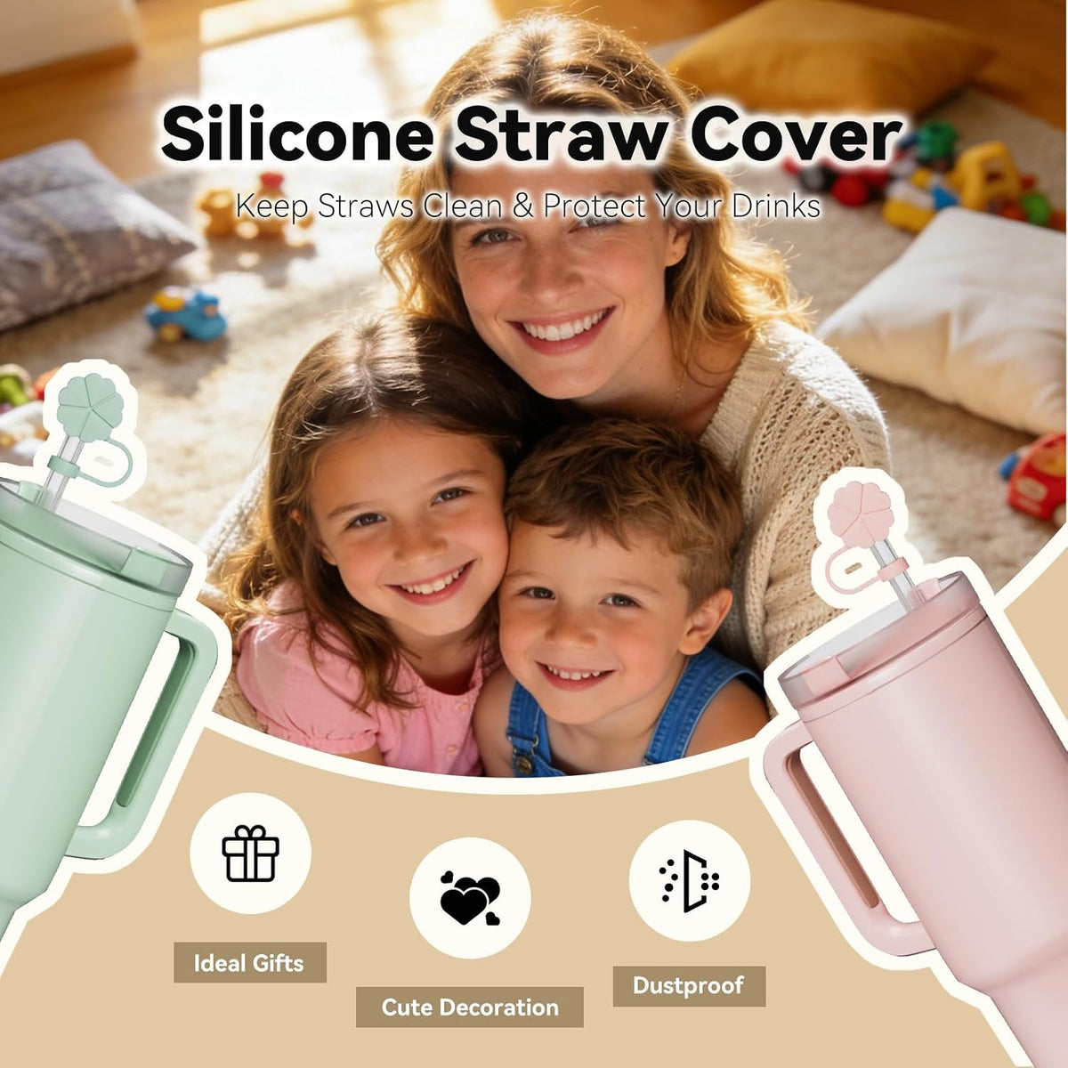 Silicone Straw Holder with 6 Slots for Cabinet Fridge Cupboard Door (Blue)