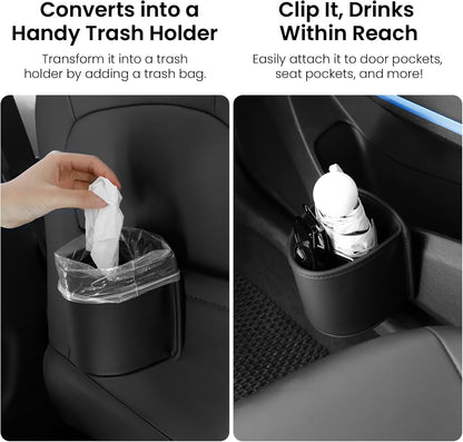 2 Pack Clip On Cup Holder for Car Door Organizer Seat Automotive Extra Drink Coffee Holders Premium PU Leather Black