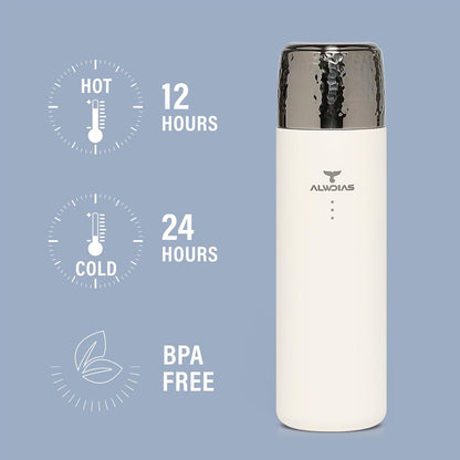 Thrista Vacuum Insulated Stainless Steel Flask, 16.9oz, White Cream | 316 Stainless Steel, Hot & Cold Drinks, Leak-Proof, Titanium Infuser, Compact Design