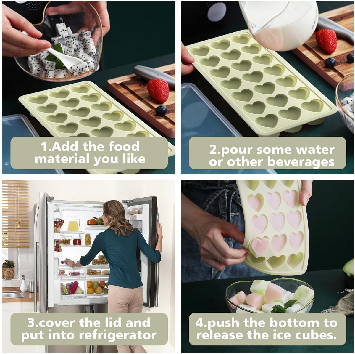Heart Shape Ice Cube Tray, 21 Holes Silicone Ice Cube Mold with Removable Lid Flexible for Whiskey Cocktail Chocolate