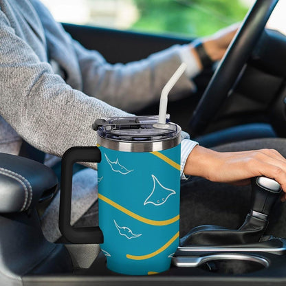 Leakproof Car Cup Vacuum Sealed With Lid For Office Crystal Clear Blue Water Ripple Print Drinkware Light Rose Red-style-5 - Colors A