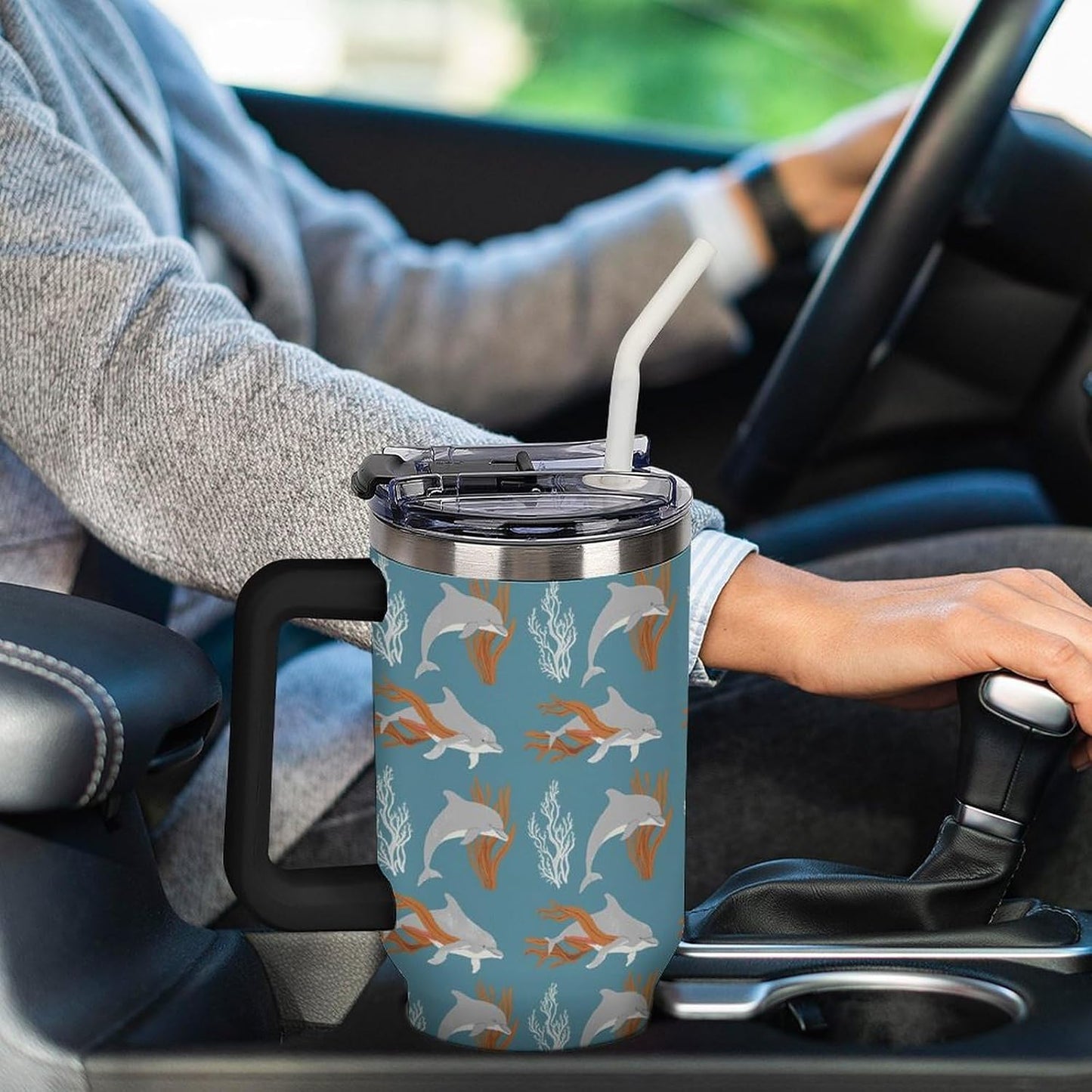 Leakproof Car Cup Vacuum Sealed With Lid For Office Crystal Clear Blue Water Ripple Print Drinkware Light Rose Red-style-5 - Colors A