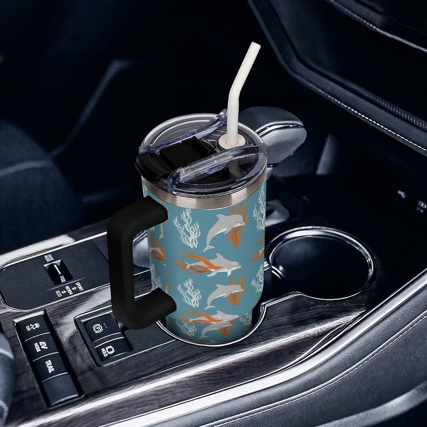 Leakproof Car Cup Vacuum Sealed With Lid For Office Crystal Clear Blue Water Ripple Print Drinkware Light Rose Red-style-5 - Colors A