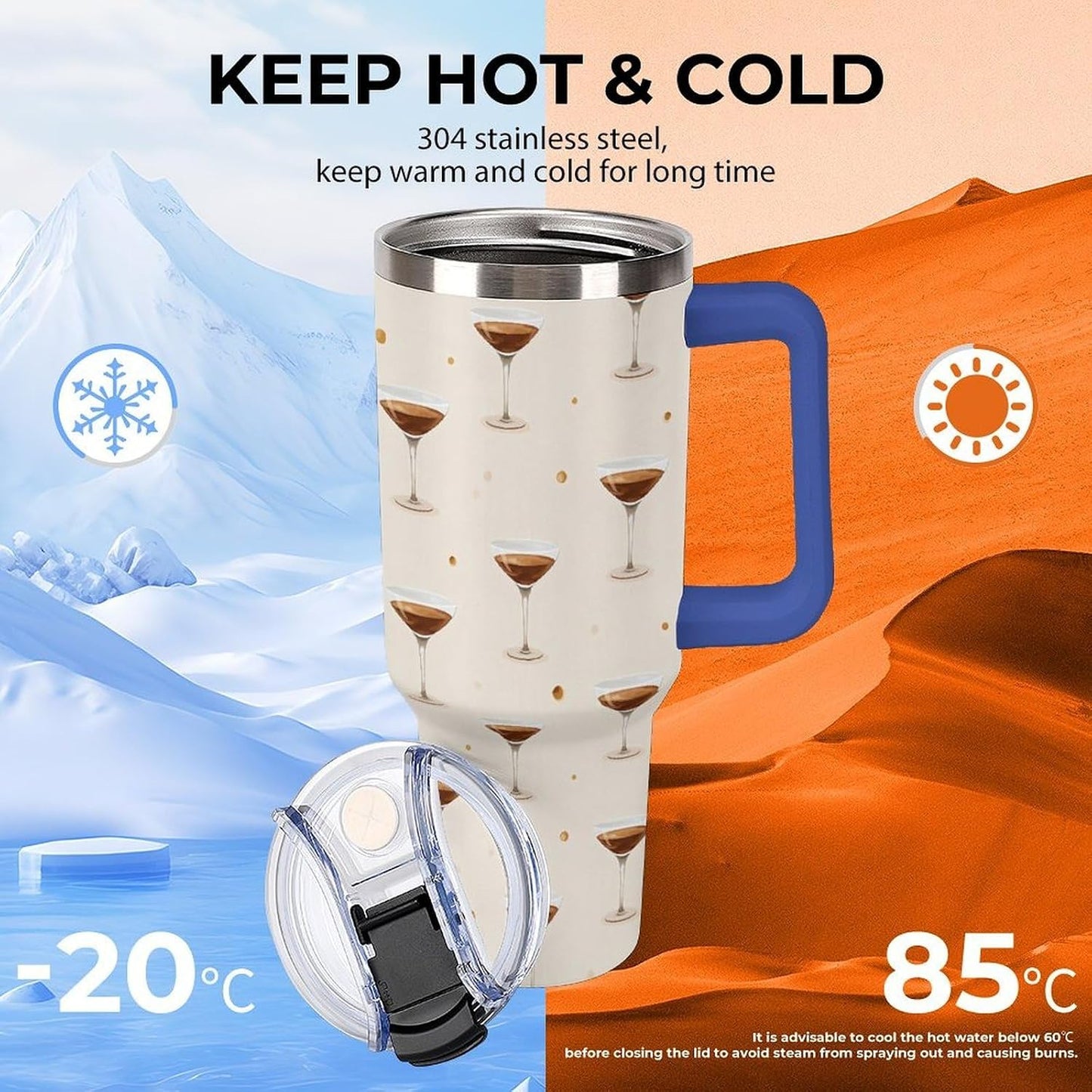 Leakproof Car Cup Vacuum Sealed With Lid For Office Crystal Clear Blue Water Ripple Print Drinkware Light Rose Red-style-5 - Colors A
