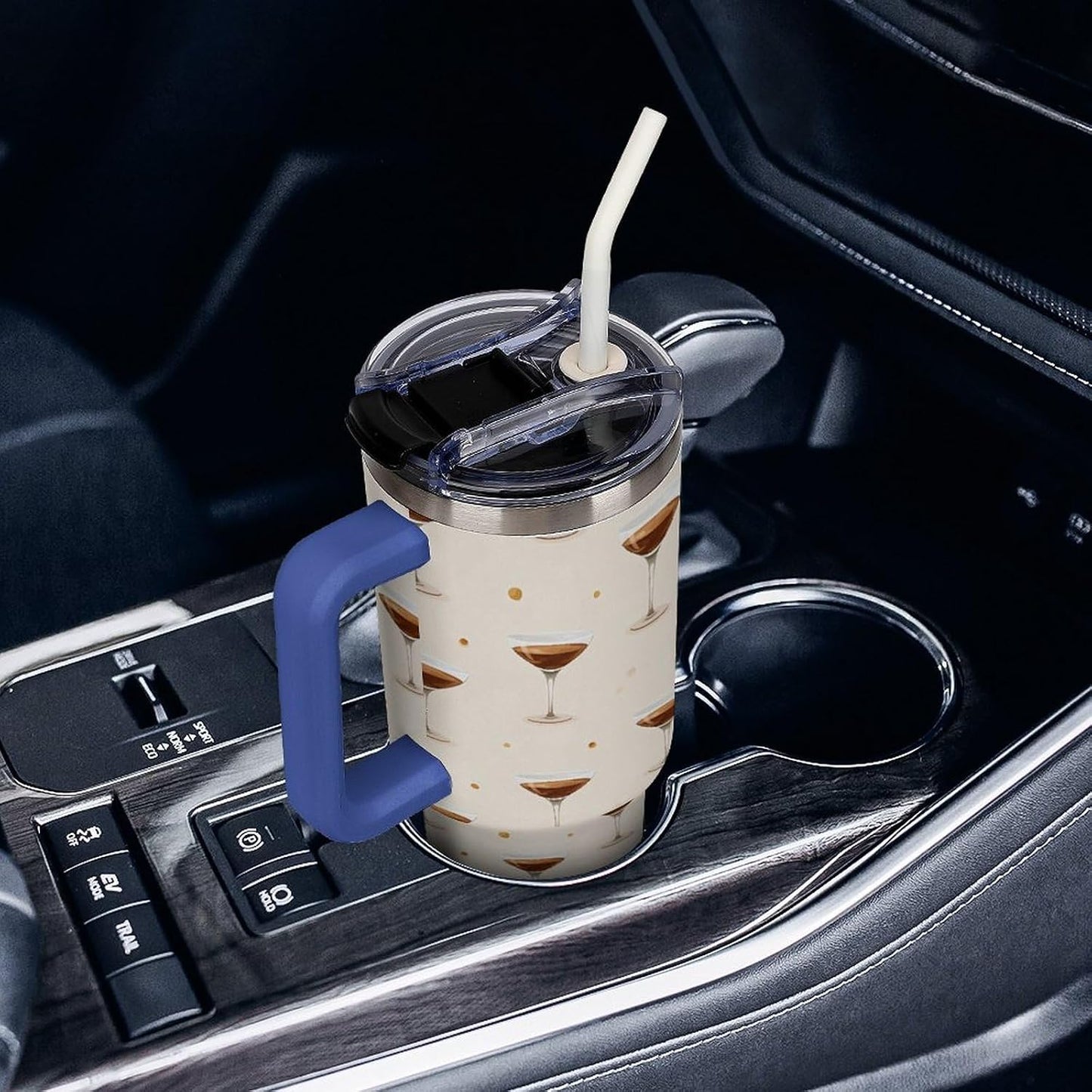 Leakproof Car Cup Vacuum Sealed With Lid For Office Crystal Clear Blue Water Ripple Print Drinkware Light Rose Red-style-5 - Colors A