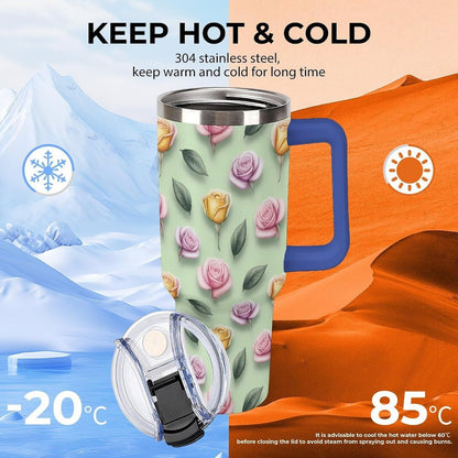 Leakproof Car Cup Vacuum Sealed With Lid For Office Crystal Clear Blue Water Ripple Print Drinkware Light Rose Red-style-5 - Colors A