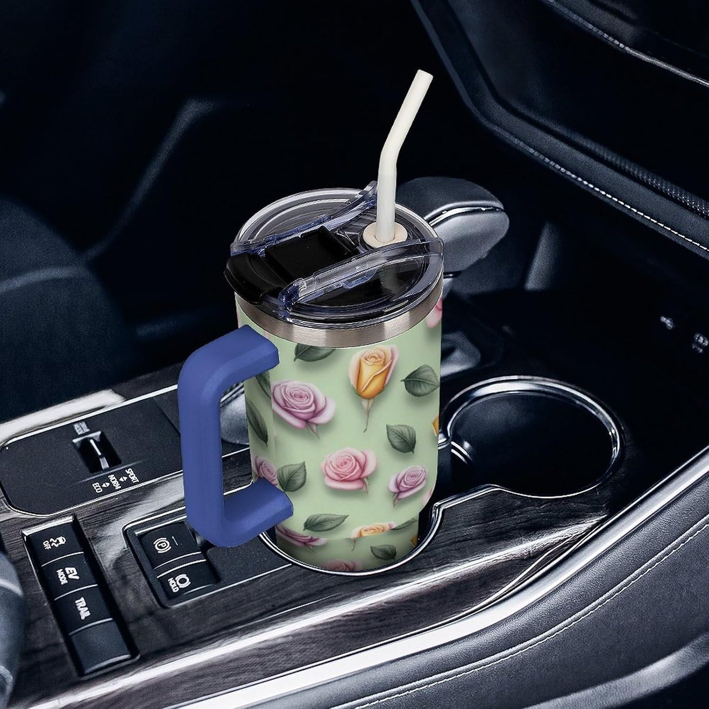 Leakproof Car Cup Vacuum Sealed With Lid For Office Crystal Clear Blue Water Ripple Print Drinkware Light Rose Red-style-5 - Colors A