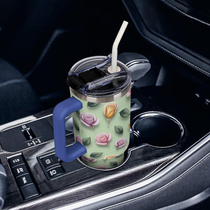 Leakproof Car Cup Vacuum Sealed With Lid For Office Crystal Clear Blue Water Ripple Print Drinkware Light Rose Red-style-5 - Colors A
