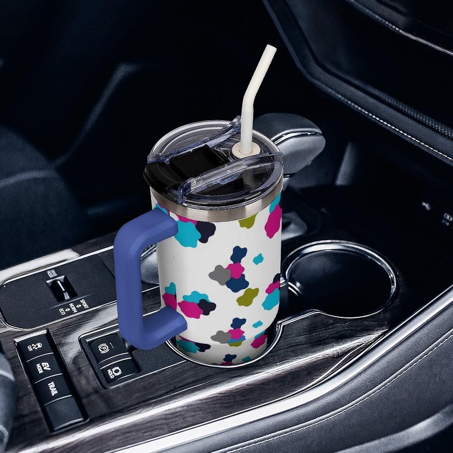Leakproof Car Cup Vacuum Sealed With Lid For Office Crystal Clear Blue Water Ripple Print Drinkware Light Rose Red-style-5 - Colors A