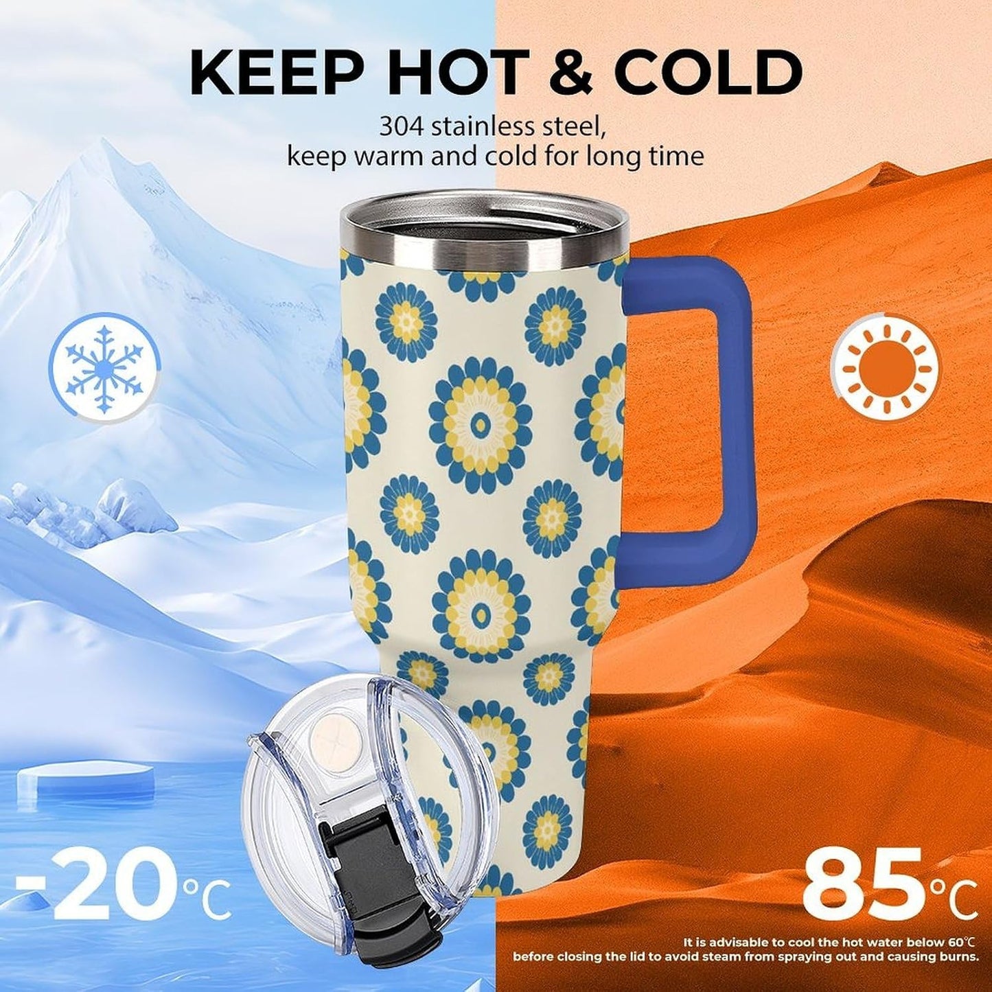 Leakproof Car Cup Vacuum Sealed With Lid For Office Crystal Clear Blue Water Ripple Print Drinkware Light Rose Red-style-5 - Colors A