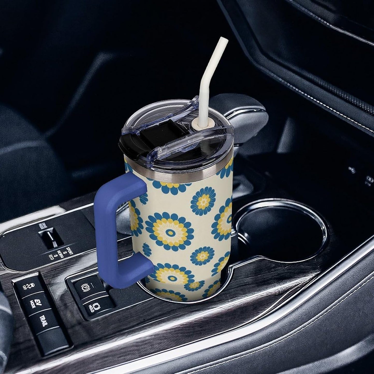 Leakproof Car Cup Vacuum Sealed With Lid For Office Crystal Clear Blue Water Ripple Print Drinkware Light Rose Red-style-5 - Colors A