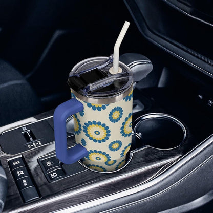 Leakproof Car Cup Vacuum Sealed With Lid For Office Crystal Clear Blue Water Ripple Print Drinkware Light Rose Red-style-5 - Colors A
