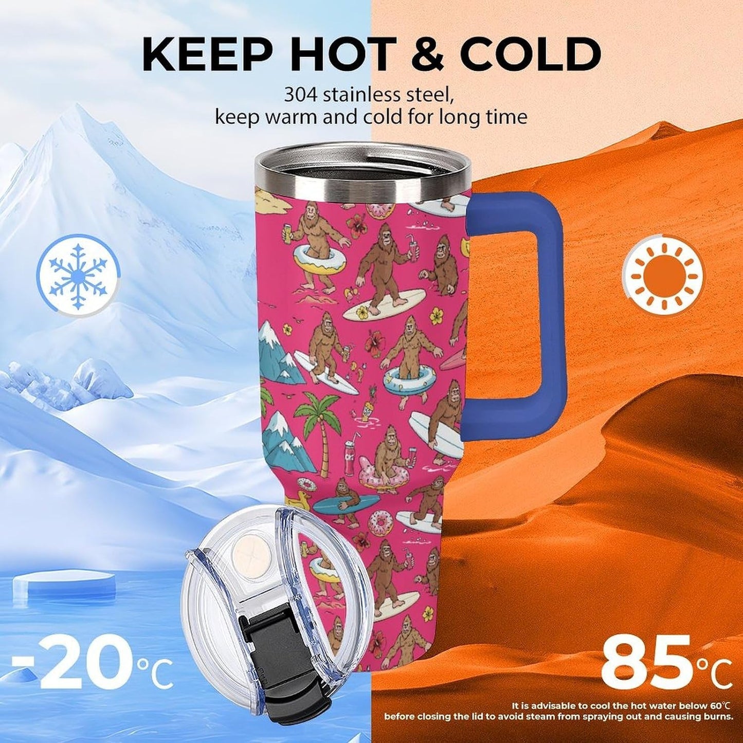 Leakproof Car Cup Vacuum Sealed With Lid For Office Crystal Clear Blue Water Ripple Print Drinkware Light Rose Red-style-5 - Colors A