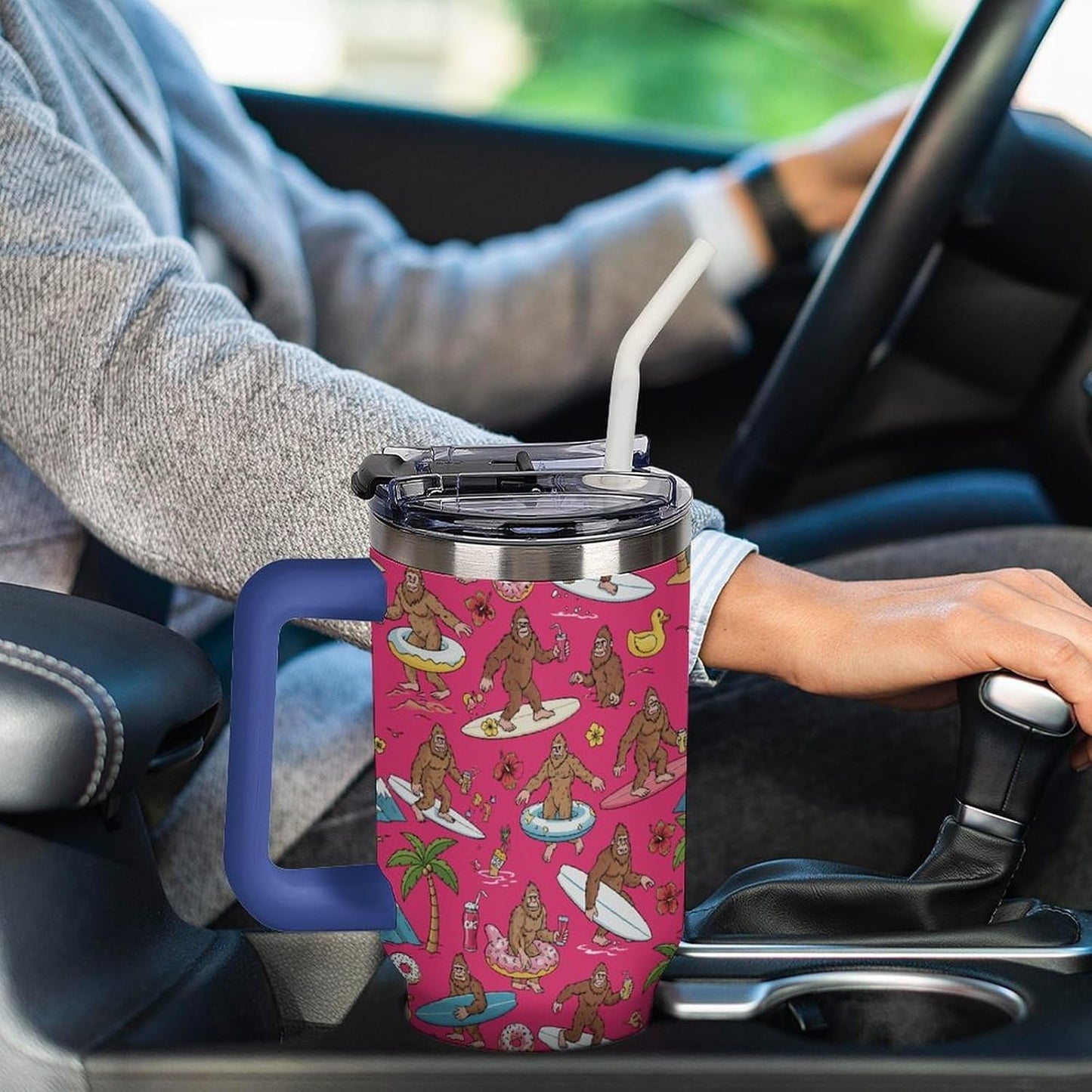 Leakproof Car Cup Vacuum Sealed With Lid For Office Crystal Clear Blue Water Ripple Print Drinkware Light Rose Red-style-5 - Colors A