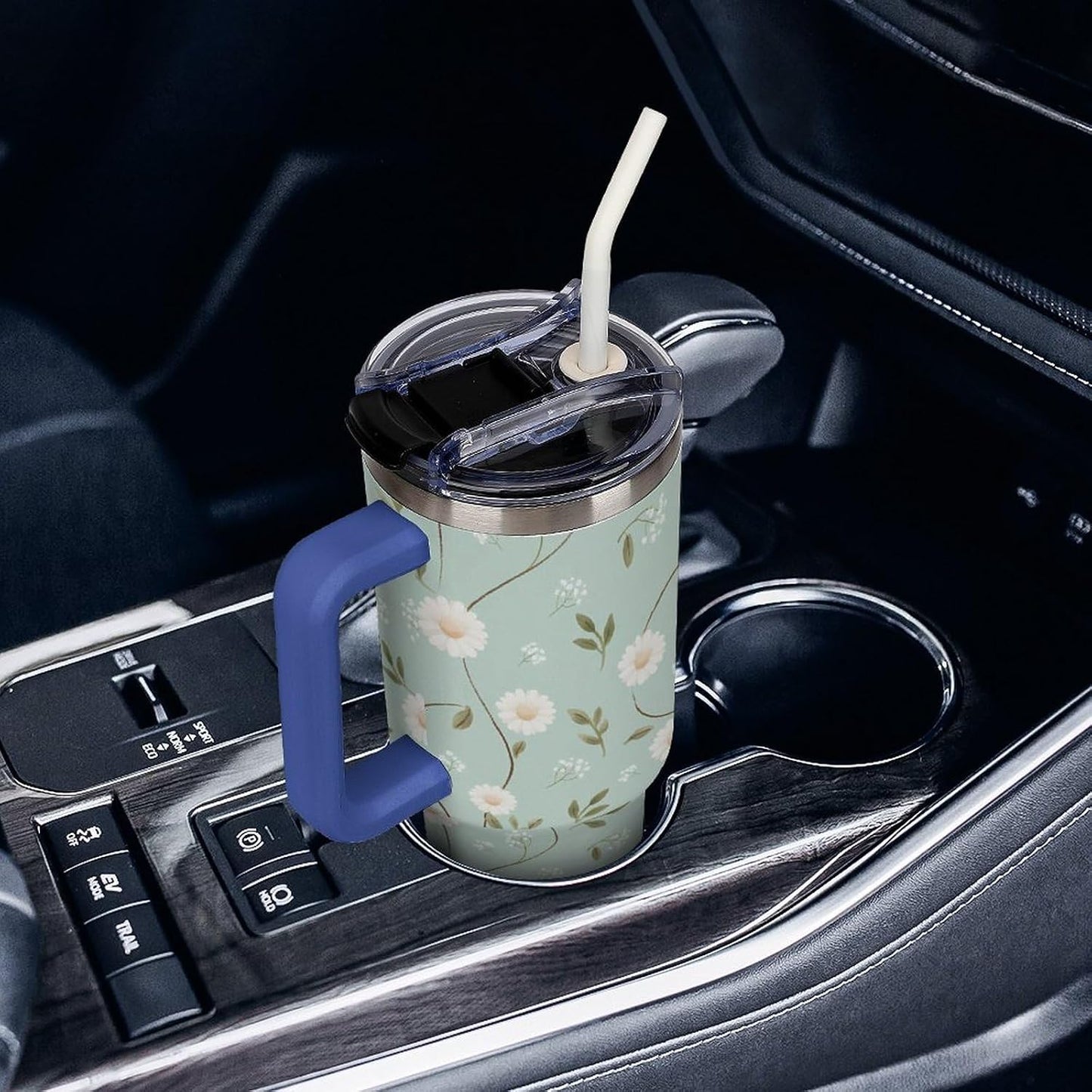 Leakproof Car Cup Vacuum Sealed With Lid For Office Crystal Clear Blue Water Ripple Print Drinkware Light Rose Red-style-5 - Colors A