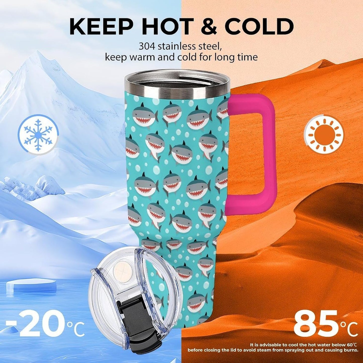 Leakproof Car Cup Vacuum Sealed With Lid For Office Crystal Clear Blue Water Ripple Print Drinkware Light Rose Red-style-5 - Colors A