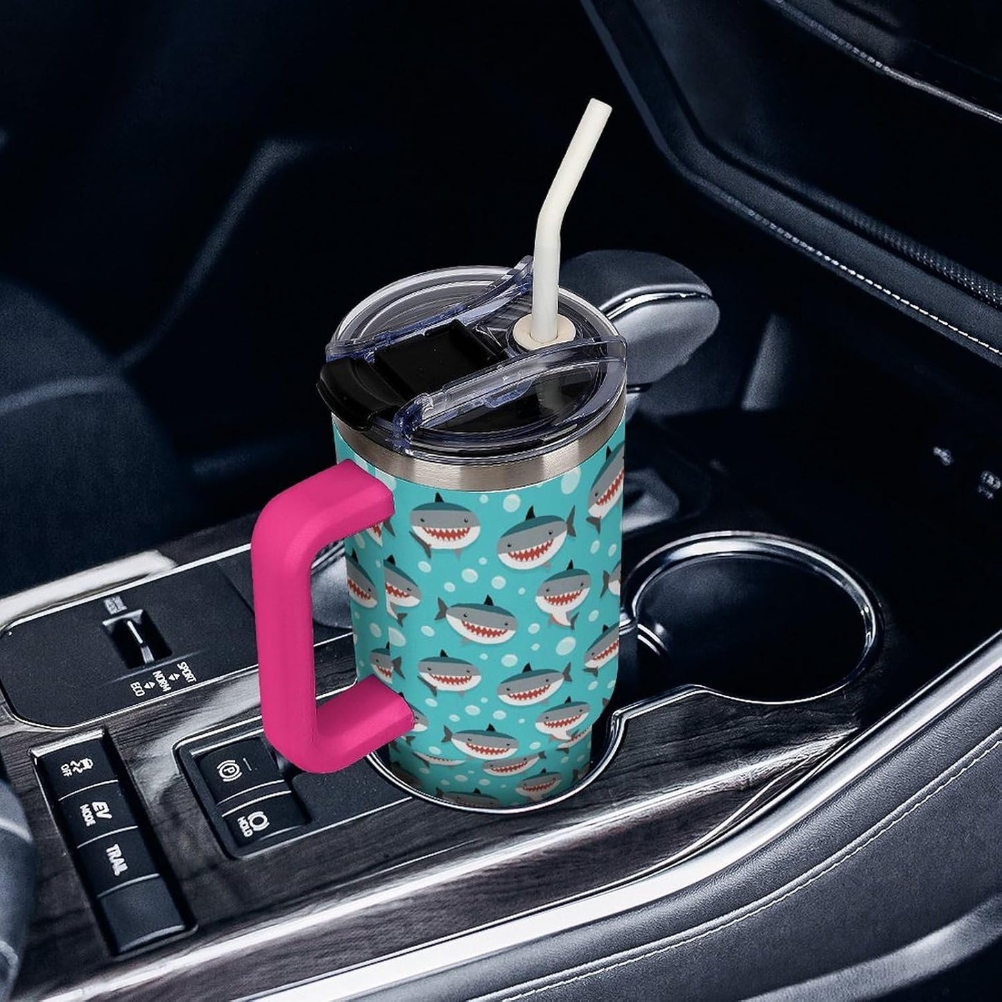Leakproof Car Cup Vacuum Sealed With Lid For Office Crystal Clear Blue Water Ripple Print Drinkware Light Rose Red-style-5 - Colors A