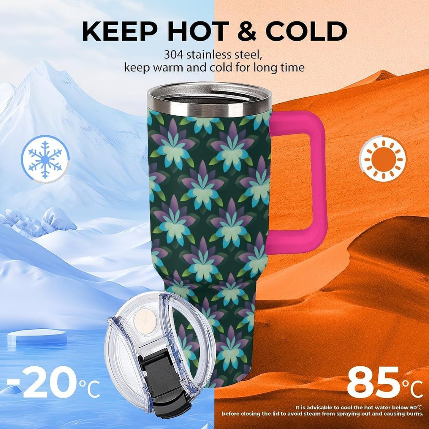 Leakproof Car Cup Vacuum Sealed With Lid For Office Crystal Clear Blue Water Ripple Print Drinkware Light Rose Red-style-5 - Colors A