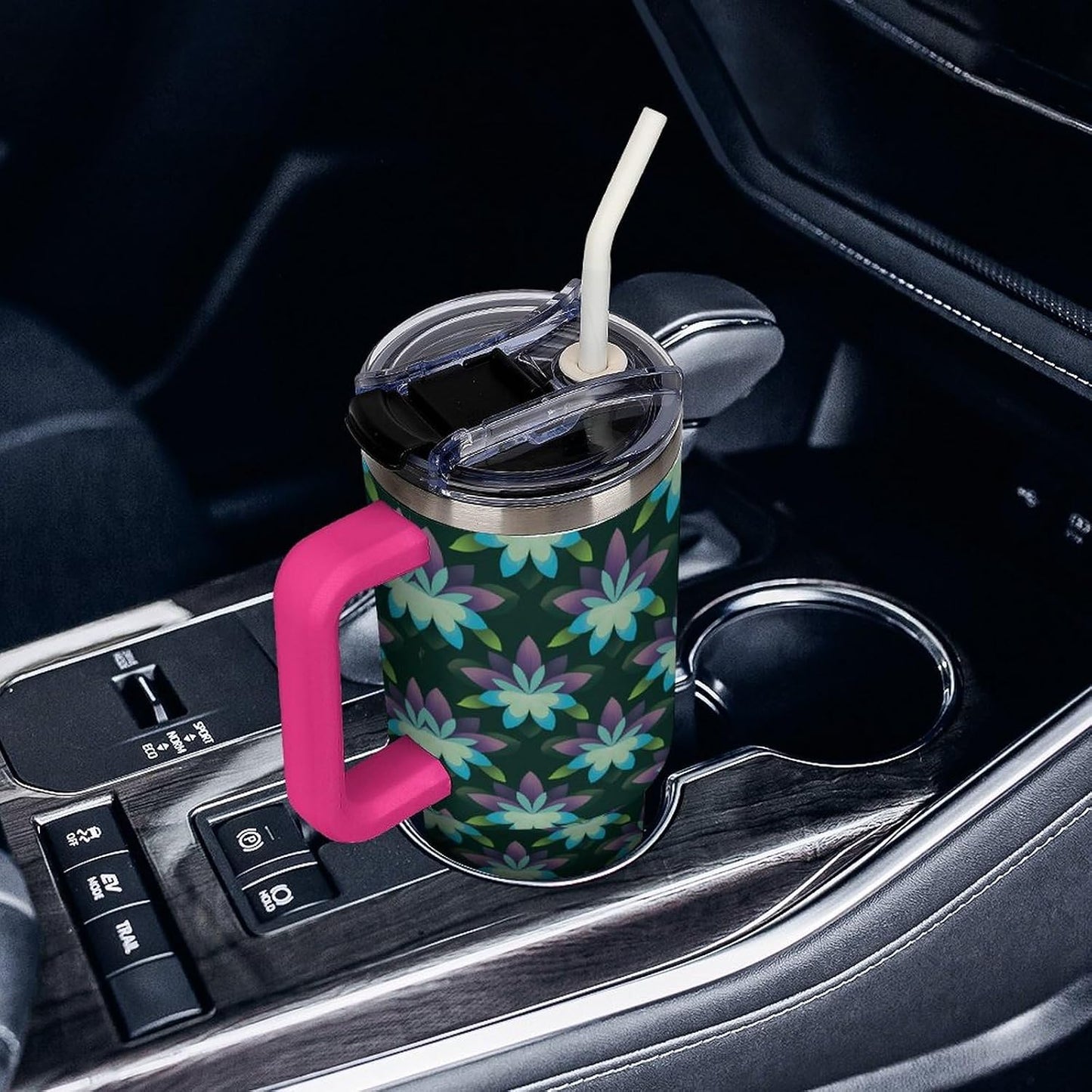 Leakproof Car Cup Vacuum Sealed With Lid For Office Crystal Clear Blue Water Ripple Print Drinkware Light Rose Red-style-5 - Colors A