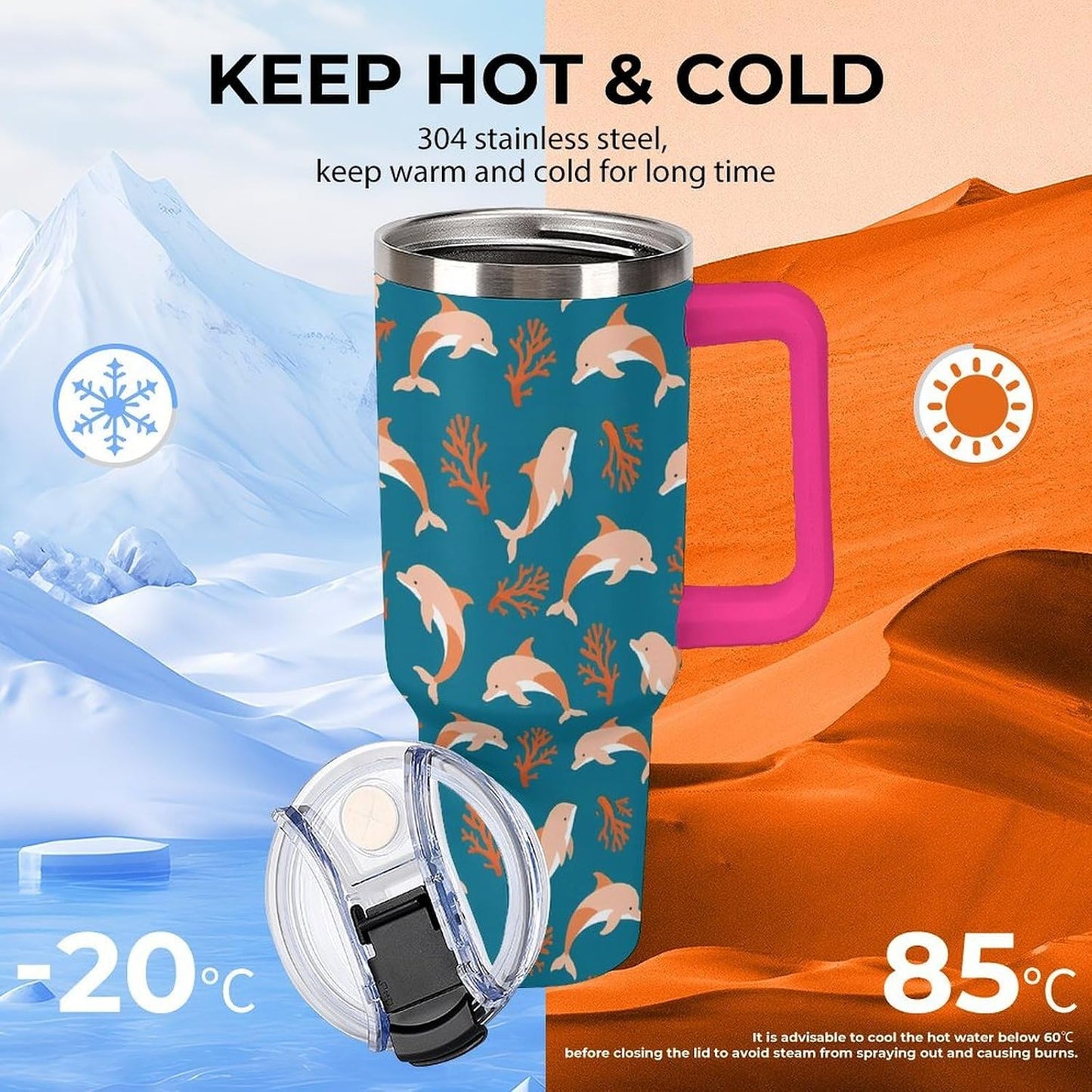 Leakproof Car Cup Vacuum Sealed With Lid For Office Crystal Clear Blue Water Ripple Print Drinkware Light Rose Red-style-5 - Colors A