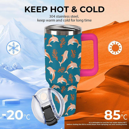 Leakproof Car Cup Vacuum Sealed With Lid For Office Crystal Clear Blue Water Ripple Print Drinkware Light Rose Red-style-5 - Colors A