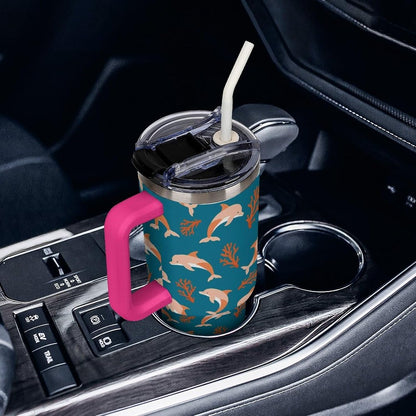 Leakproof Car Cup Vacuum Sealed With Lid For Office Crystal Clear Blue Water Ripple Print Drinkware Light Rose Red-style-5 - Colors A